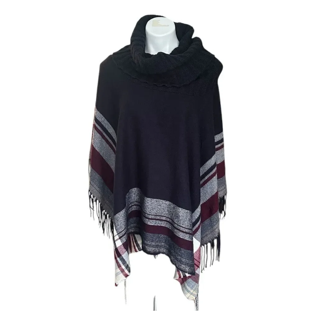 Indigo Soul Sweater Cowl Neck Blanket Poncho Navy OS NWT